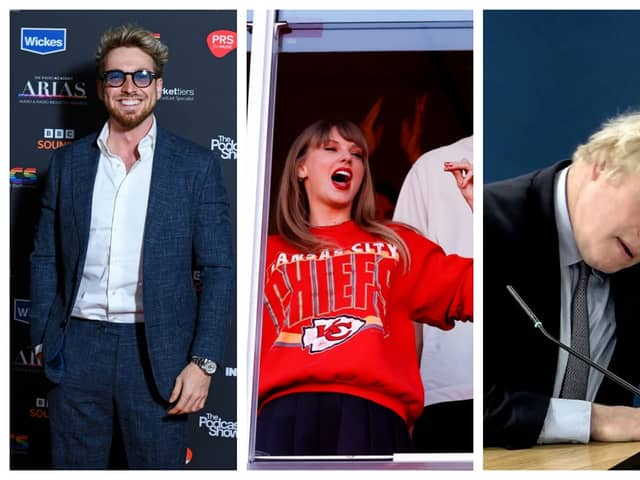 It's been a great week for I'm A Celeb's Sam Thompson, Taylor Swift and her cat, but a bad week for Boris Johnson. Photographs by Getty