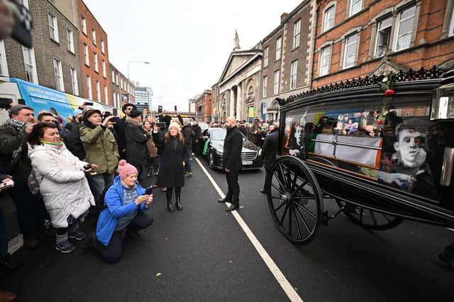 Johnny Depp gave a reading at Shane MacGowan's funeral. DUBLIN, IRELAND - DECEMBER 8: The funeral procession of the late music singer Shane MacGowan takes place on December 8, 2023 in Dublin, Ireland. Photograph by Getty