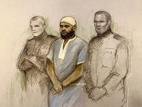 Court artist sketch by Elizabeth Cook of Mohamed Rahman during his sentencing at Kingston Crown Court, London (Image: Elizabeth Cook/PA Wire)