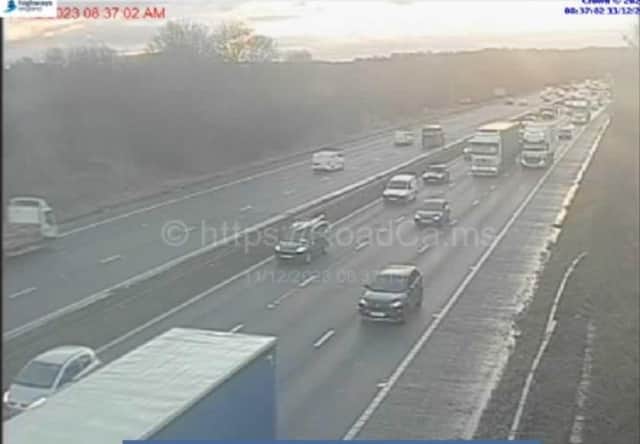 The M1 in South Yorkshire, where essential repairs to the central reservation barriers are causing major delays. Lane three of both the northbound and southbound carriageways has been closed while the work, which is expected to last until the evening of Wednesday, December 13, is carried out. Photo: National Highways/motorwaycameras.co.uk