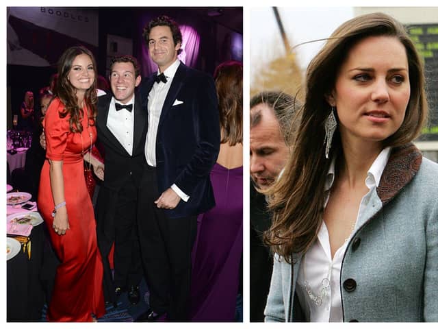 Rupert Finch (right) pictured with Jack Brooksbank, Princess Eugeine's husband and wife Natasha. Rupert is the former boyfriend of Kate Middleton.