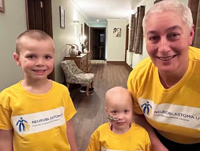 Milo Woolard and his grandmother, Sue Goodjohn, 56, have shaved their hair to raise money for charity Neuroblastoma UK after two-year-old Zella was diagnosed with the rare form of cancer. Picture: JustGiving / SWNS