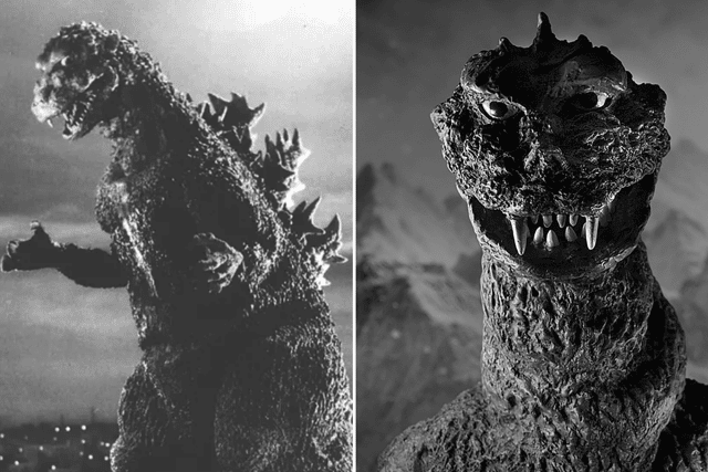 [L-R] The original Godzilla, who made their debut in the 1954 movie, and the second version of Godzilla from the 1955 film "Godzilla Raids Again" (Credit: Toho Studios)