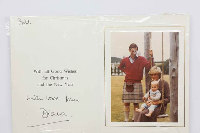 Memories of Princess Diana's life were sparked by 14 Christmas cards, two personal letters and several photos which Diana sent to the late Bill Pashley, a fashion designer who famously created the tweed suit worn during her Balmoral honeymoon in 1981 (Hansons Auctioneers / SWNS)