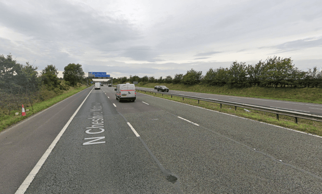 The M56 near Manchester Airport has been blocked after a horsebox overturned following a crash. Picture: Google Maps