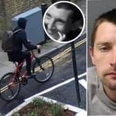 Jurejs Vankovs, 38, pictured right and on the bike, is being sought in connection with the fatal stabbing of 49-year-old Michael Murphy, inset, in Hackney, east London, in the early hours of December 26.