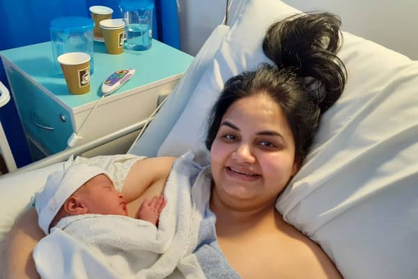 Navdeep Kaur with her newborn baby. (Picture: Walsall Healthcare NHS Trust/SWNS)