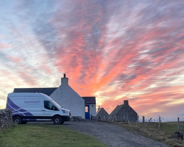 A communications firm has deployed "world first engineering" as part of its efforts of connect residents on a remote Scottish island with "life-changing ultrafast broadband" (Image: Openreach/PA)