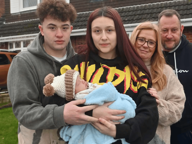 Freddie's mum Chloe Bennett and dad Jamie Smith with grandparents: Julie and Dave Bate. They are all living under one two bedroom roof along with Jamie's brother in a two bedroomed house in Kingswinford