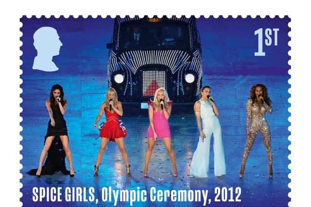 The Spice Girls performing during the Closing Ceremony of the London 2012 Summer Olympics, as shown on one of the new stamps  Picture: Royal Mail/PA Wire 