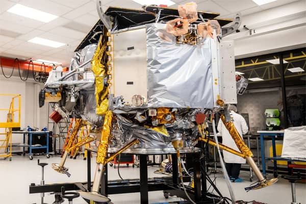 The Peregrine lander carrying the Peregrine Ion Trap Mass Spectrometer (PITMS), which will be onboard the Peregrine Mission One (PM1) (Image: Esa/Nasa/The Open University/STFC RAL Space/Astrobotic/PA Wire)