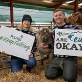 RSABI chief executive Carol McLaren and farm manager Ben Best say Fiona, centre, has raised more than £11,000 for the charity (Photo: Dalscone Farm / SWNS)