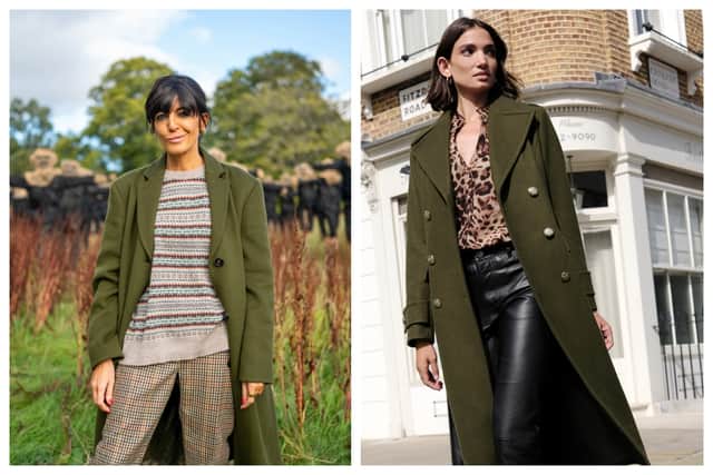 If you are looking for a Claudia Winkleman Traitors style green coat for under £100, how about this Love & Roses Premium Military Long Line Trench Coat, available from Next, which is priced at £90? Photographs courtesy of BBC and Lipsy