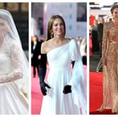 Catherine, Princess of Wales's best fashion moments include her Alexander McQueen wedding dress, the Alexander McQueen gown she wore to the BAFTAs and the Jenny Packham gown she wore to the UK premiere of the James Bond film, No Time to Die.