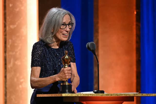 US film editor Carol Littleton accepts the Academy Honorary Award during the Academy of Motion Picture Arts and Sciences' 14th Annual Governors Awards at the Ray Dolby Ballroom in Los Angeles on January 9, 2024. (Photo by Robyn BECK / AFP)