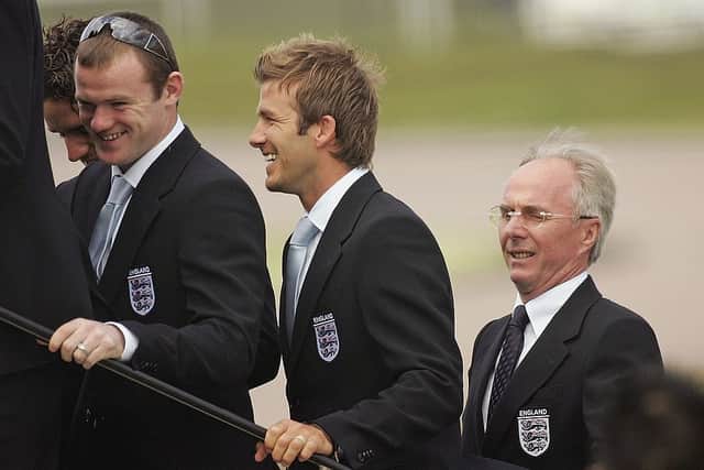 Wayne Rooney (L), David Beckham (C) and Eriksson in 2005