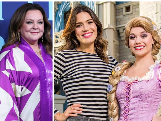 A Melissa McCarthy film scene and song from Disney film 'Tangled' have become an unlikely TikTok mash-up trend. Photos of Melissa McCarthy (left) and Mandy Moore who voices Rapunzel in Disney's Tangled (right) by Getty Images.