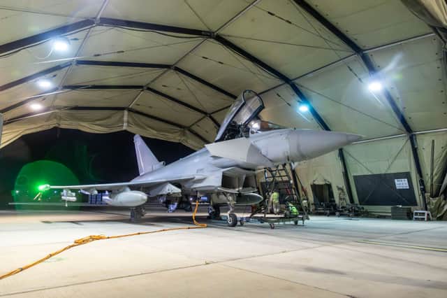 An RAF Typhoon aircraft after a strike mission on Yemen's Houthi rebels. Credit: MoD Crown Copyright via Getty Images