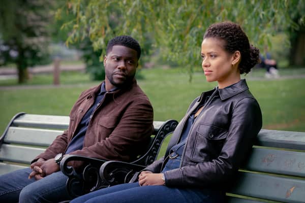  Kevin Hart as Cyrus and Gugu Mbatha-Raw as Abby in Lift (Photo: Christopher Barr/Netflix)