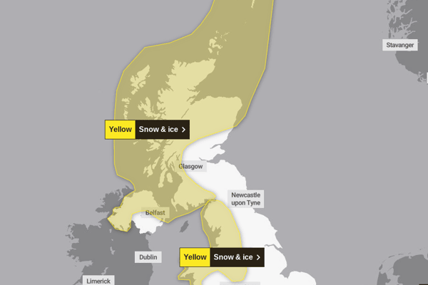 Snow and ice warnings have been extended to new areas until Thursday night