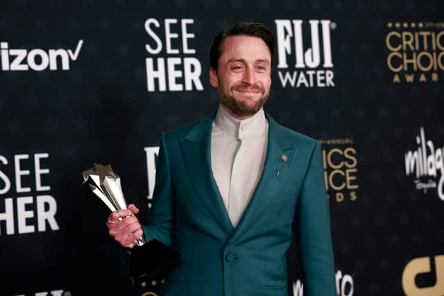 US actor Kieran Culkin, winner of the Best Actor in a Drama Series award for "Succession," poses in the press room during the 29th Annual Critics Choice Awards at the Barker Hangar in Santa Monica, California on January 14, 2024. (Photo by Michael TRAN / AFP)