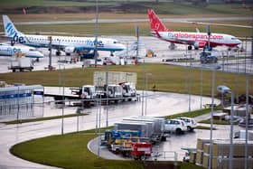 Edinburgh Airport suspended flights due to a “small breakup” on the runway. (Photo: AFP via Getty Images)