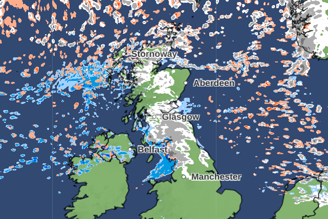 Met Office forecast maps shows snowfall at 11am on Tuesday Janaury 16 (Credit: Met Office)