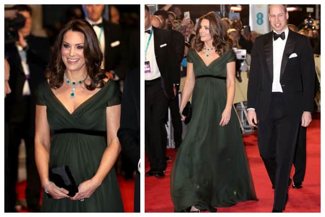 The Princess of Wales was heavily pregnant at the 2018 BAFTA Awards and dazzled in Jenny Packham.