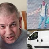 Killer, William Wilkinson (pictured right in CCTV image), has been jailed for murder after killing and dismembering the body of his neighbour Edward Forrester (pictured left). Pictures: Lancashire police. Pictures: Lancashire police