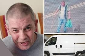 Killer, William Wilkinson (pictured right in CCTV image), has been jailed for murder after killing and dismembering the body of his neighbour Edward Forrester (pictured left). Pictures: Lancashire police. Pictures: Lancashire police