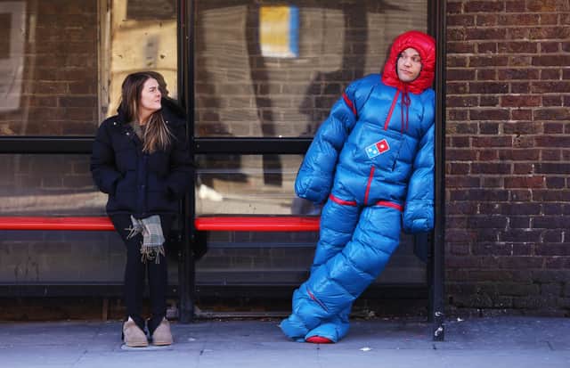 Domino's pizza has created a wearable heat suit made out of pizza box insulation technology. Photo by Joe Pepler / PinPep.