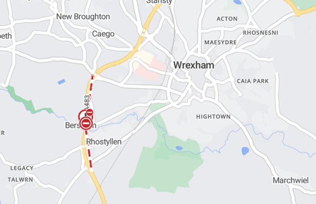 A crash on the A483 near Wrexham has closed the road and caused morning tailbacks. (Credit: Traffic Wales)