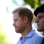 Prince Harry, Duke of Sussex looks on during day six of the Invictus Games DÃ¼sseldorf 2023 on September 15, 2023 in Duesseldorf, Germany. (Photo by Lukas Schulze/Getty Images for Invictus Games DÃ¼sseldorf 2023)