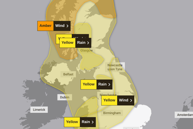 Multiple weather warnings are in place as Storm Jocelyn moves in. (Credit: Met Office)