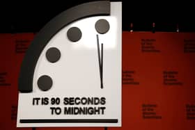 The 2023 Doomsday Clock - the clock has remained set at 90 seconds to midnight in 2024 (Photo: Anna Moneymaker/Getty Images)