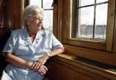 Betty Boothroyd relaxing on a window seat in her sitting room at Speakers House in the House of Commons. Picture: Press Association Images