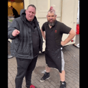 Danny Malin of Rate My Takeaway (left) met Ben Newman of Spudman (right). The two are food-based social media stars. Photo by TikTok/Danny Malin.