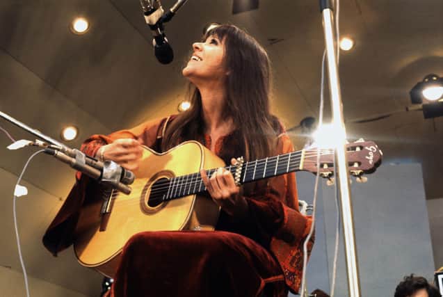 Glastonbury and Woodstock legend Melanie Safka has died aged 76. Here she is  on stage at Crystal Palace, London, 3rd June 1972. (Photo by Michael Putland/Getty Images)