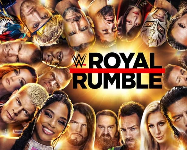 30 wrestlers compete in an over-the-top battle royal for a chance to challenge for a title at Wrestlemania - it's the WWE's annual Royal Rumble (Credit: WWE)