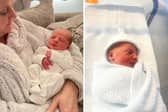 Lauren Ewing's mother-in-law Penelope with baby Edward, left, and baby Edward after arriving in hospital. (Pictures: SWNS)