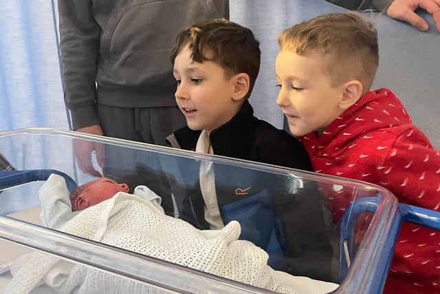 Baby Edward is visited by Lauren's other boys in hospital. (Picture: SWNS)