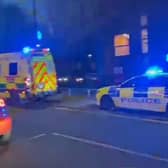 Emergency services at the scene of a stabbing on Sharrow Lane, Sheffield, which has left an 18-year-old man in hospital in a serious condition
