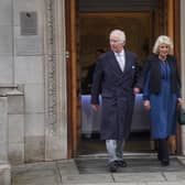 King Charles III and Queen Camilla depart The London Clinic in central London where King Charles had undergone a procedure for an enlarged prostate. Picture: Lucy North/PA Wire