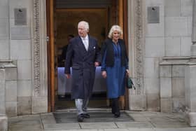 King Charles III and Queen Camilla depart The London Clinic in central London where King Charles had undergone a procedure for an enlarged prostate. Picture: Lucy North/PA Wire