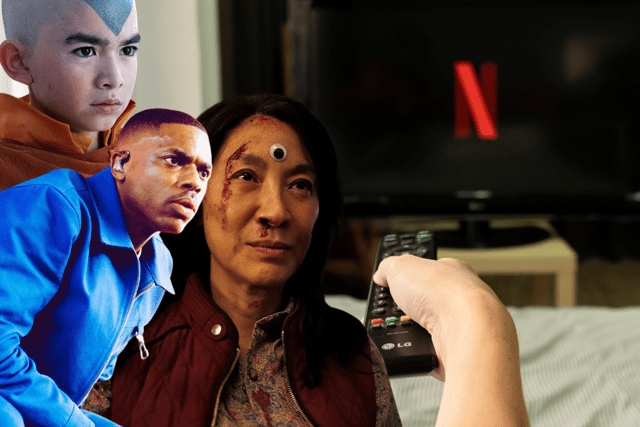 "Avatar," "The Vince Staples Show" and "Everything Everywhere All At Once" are some of the highlights arriving to Netflix in February 2024 (Credit: Netflix/A24/Canva)
