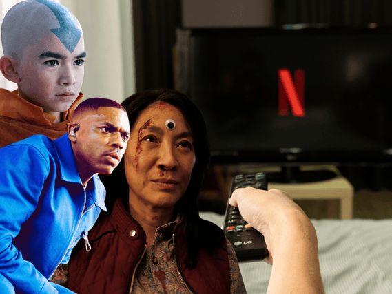 "Avatar," "The Vince Staples Show" and "Everything Everywhere All At Once" are some of the highlights arriving to Netflix in February 2024 (Credit: Netflix/A24/Canva)