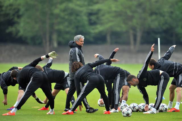 Former Chelsea manager Jose Mourinho leads a training session at Cobham.