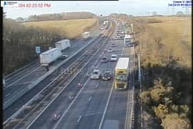 One of the three lanes on the M1 remains closed on the northbound in Bedfordshire due to a large spillage of cooking oil.