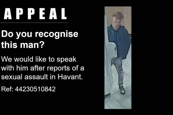 The police have realesed an image of a man they would like to speak to after another
man was touched inappropriately over his clothing in a fast food restaurant in Havant. Picture: Hampshire and Isle of Wight Constabulary 