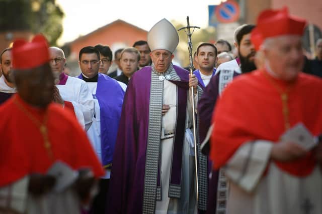 Pope Francis arrives to lead the Ash Wednesday mass which opens Lent in February 2020 at the Santa Sabina church in Rome (Photo: ALBERTO PIZZOLI/AFP via Getty Images)